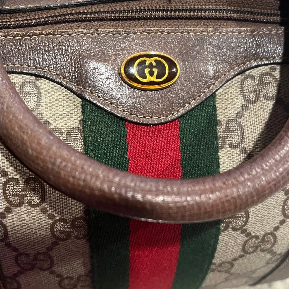 Gucci Beige and Brown Monogram Satchel - Picture 8 of 9